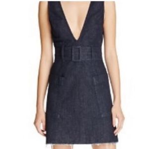 N/Nicholas Deep V-Neck Belted Denim Dress (6)